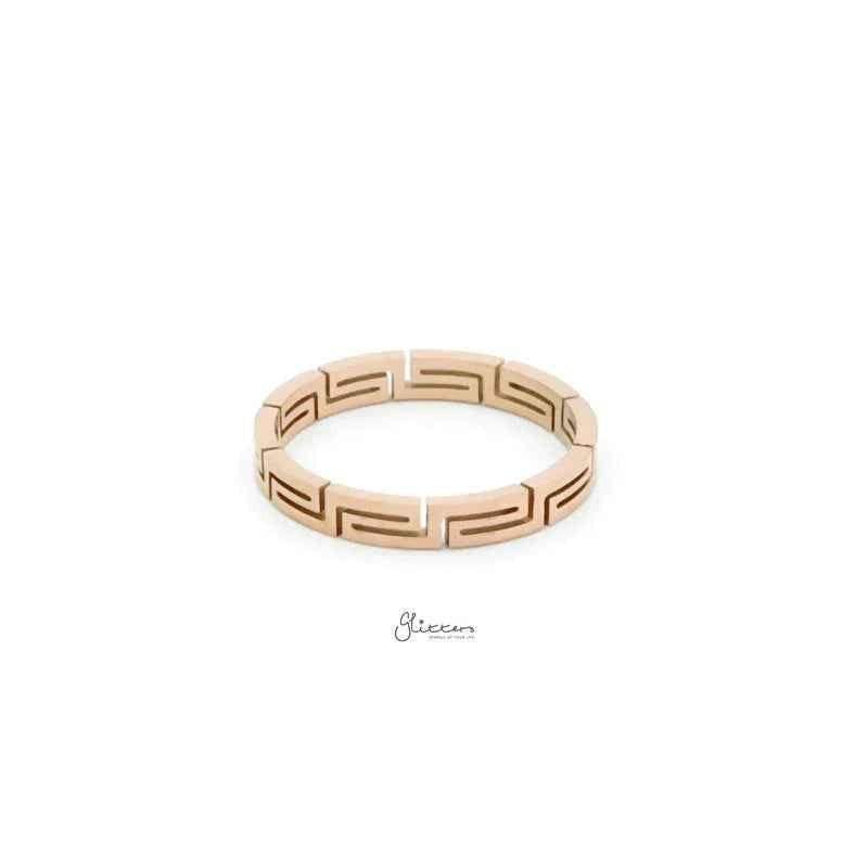 Stainless Steel Greek Key Ring - Rose Gold