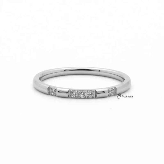 Stainless Steel 5 CZ Inlay Band Ring - Silver