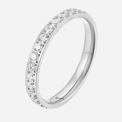 CZ Fully Inlay Stainless Steel Band Ring - Silver