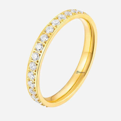 CZ Fully Inlay Stainless Steel Band Ring - Gold