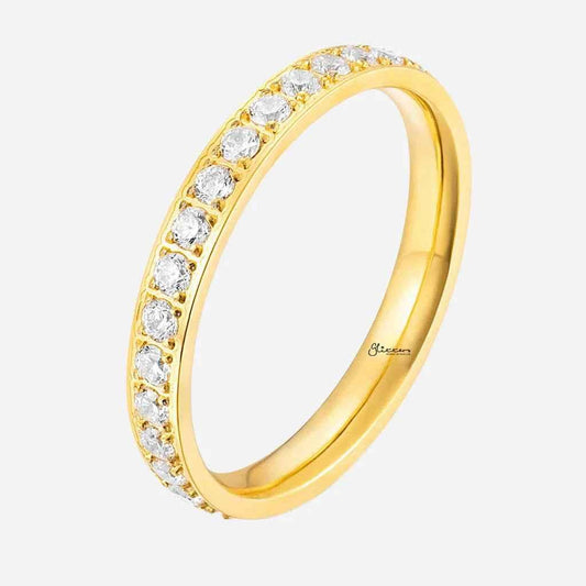 CZ Fully Inlay Stainless Steel Band Ring - Gold