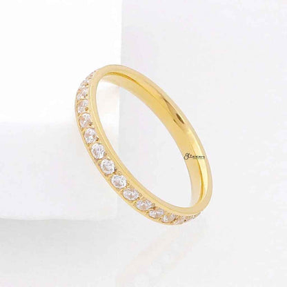 CZ Fully Inlay Stainless Steel Band Ring - Gold