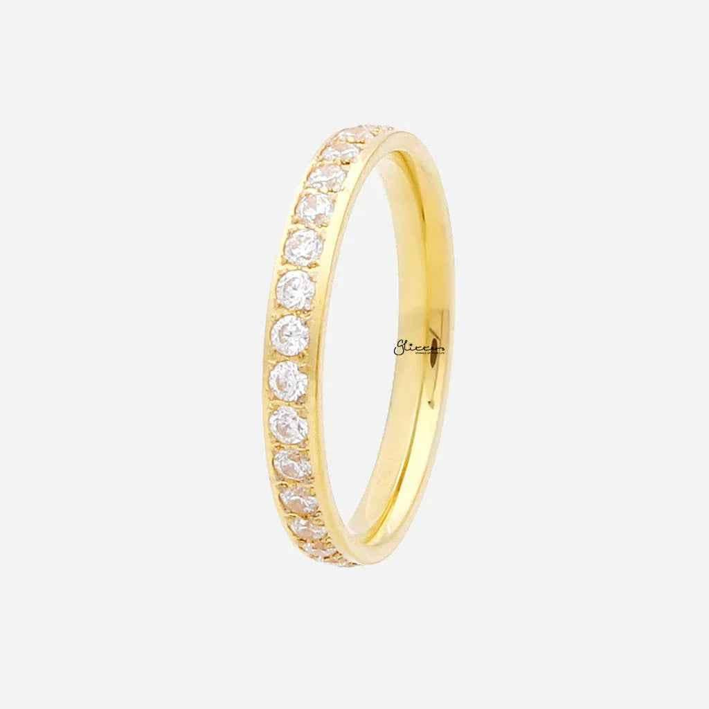 CZ Fully Inlay Stainless Steel Band Ring - Gold
