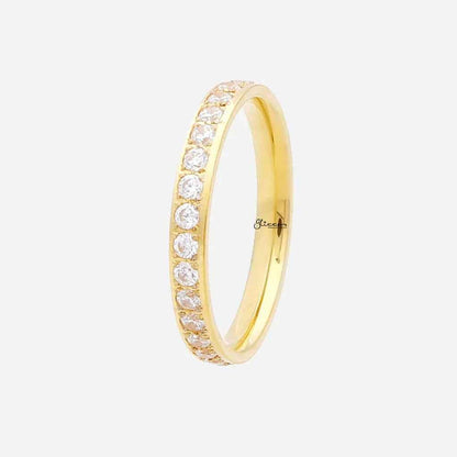 CZ Fully Inlay Stainless Steel Band Ring - Gold