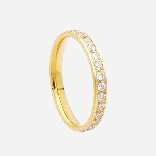 CZ Fully Inlay Stainless Steel Band Ring - Gold