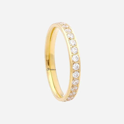 CZ Fully Inlay Stainless Steel Band Ring - Gold