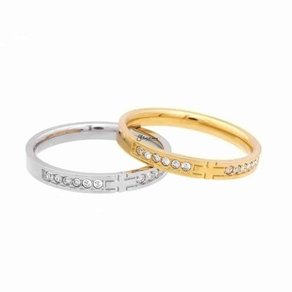 Stainless Steel Cross Ring with CZs - Gold