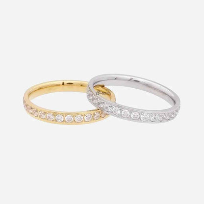 CZ Fully Inlay Stainless Steel Band Ring - Gold