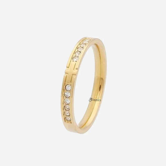 Stainless Steel Cross Ring with CZs - Gold