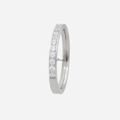 Stainless Steel 10 CZs Inlay Band Ring - Silver.