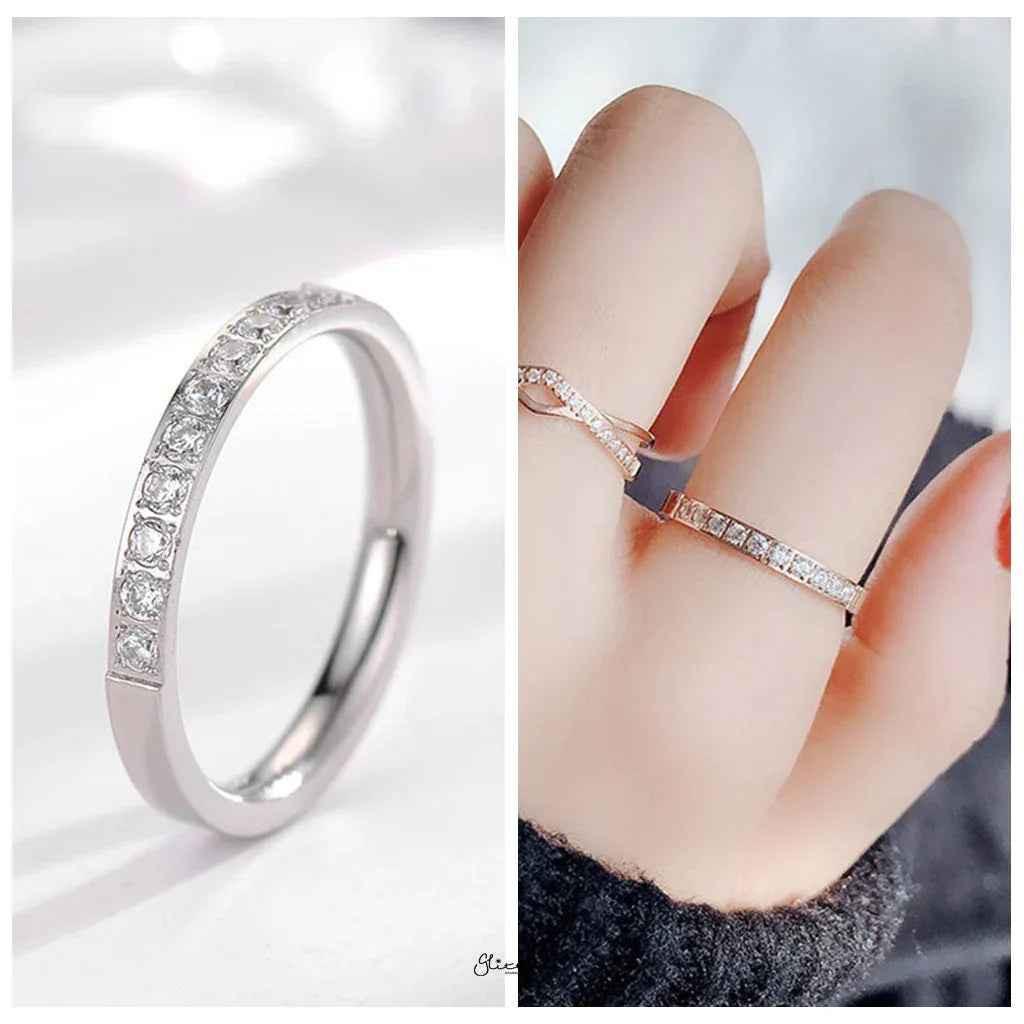 Stainless Steel 10 CZs Inlay Band Ring - Silver