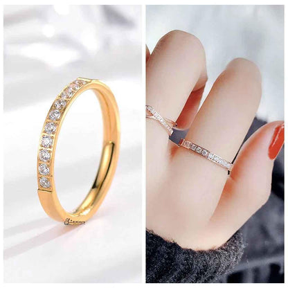 Stainless Steel 10 CZs Inlay Band Ring - Gold
