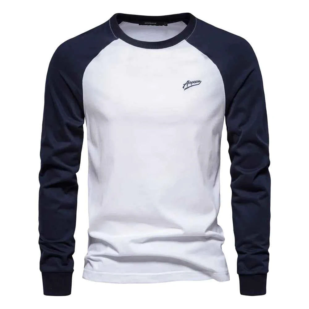 Men's Cotton Long Sleeve Color Block T-Shirt - Casual Comfort & Style