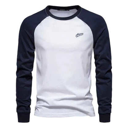 Men's Cotton Long Sleeve Color Block T-Shirt - Casual Comfort & Style