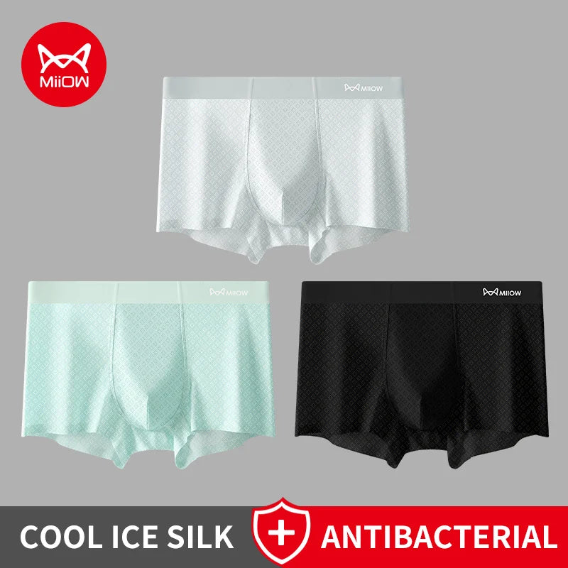 MiiOW Men's Ice Silk Boxer Briefs - 3Pcs Antibacterial Breathable Underwear - ShopHub
