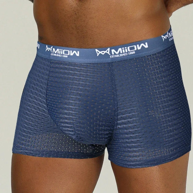 MiiOW Breathable Mesh Men's Underwear - Sexy Ice Silk Boxers - ShopHub