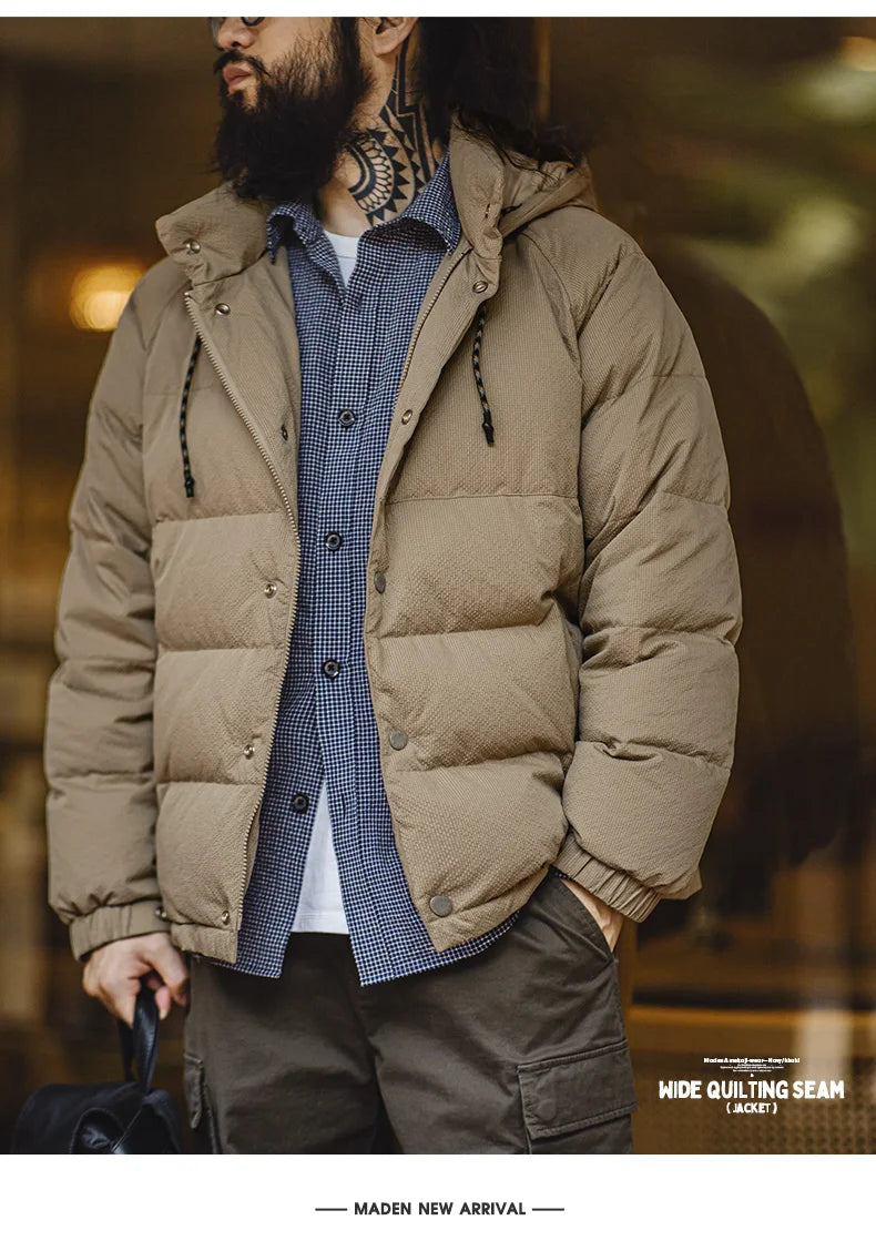 Premium Men's Winter Down Jacket—Navy Blue Hooded Quilted Warmth