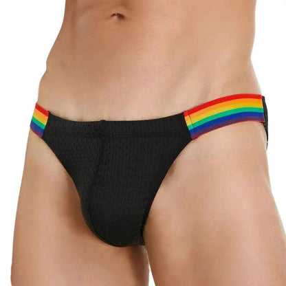 SEOBEAN Men's Breathable Underwear - Mesh Sexy Briefs with Rainbow Belt