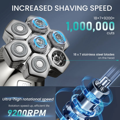 KENSEN 5 in 1 Electric Head Shaver Magnetic 7D Floating Blade