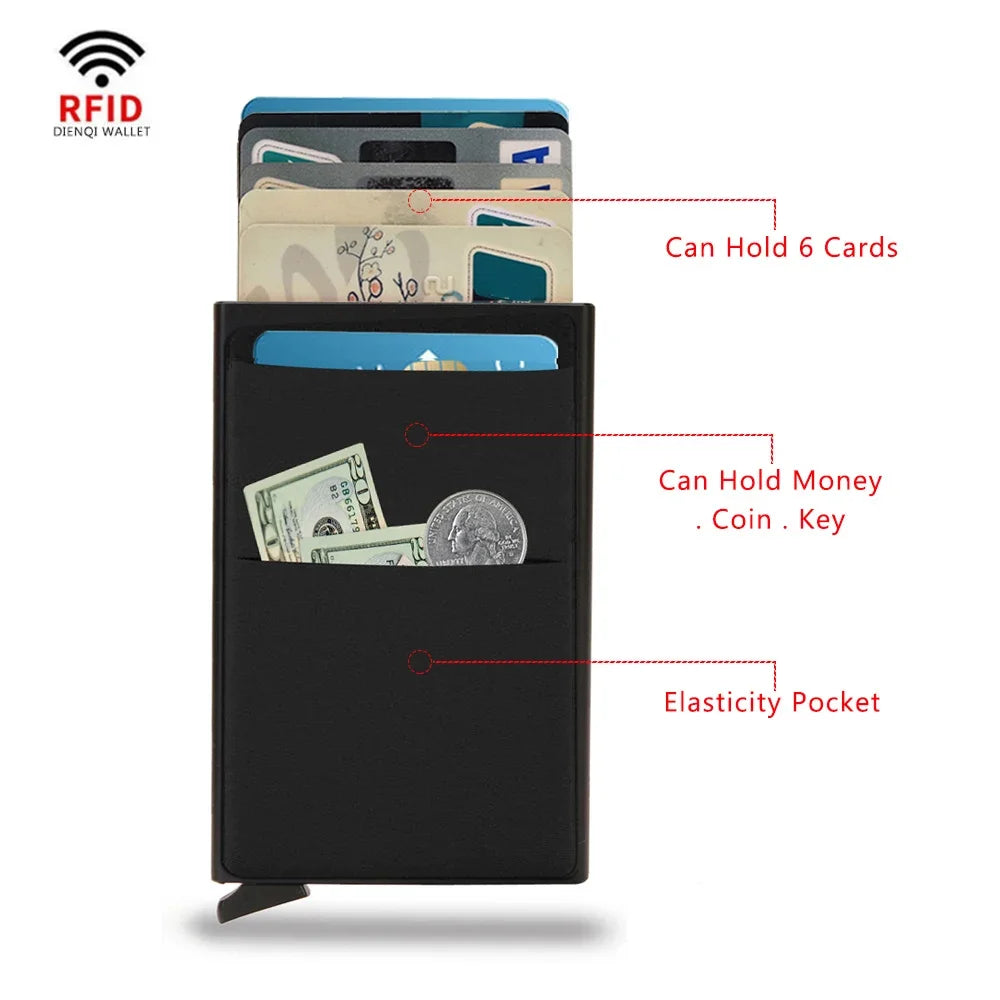 Rfid Smart Bank Credit Card Holder Wallet Metal Thin Slim Men Wallets Pop Up Minimalist Wallet Black Metal Bank Cardholder Case