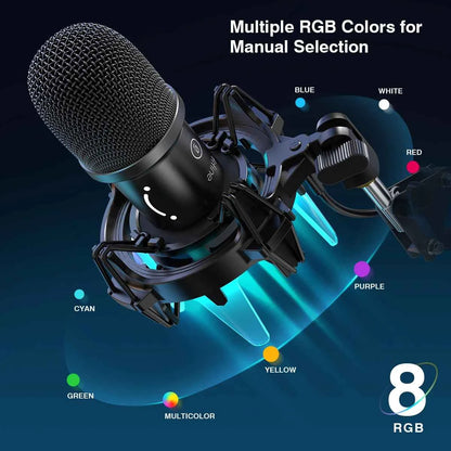 FIFINE USB Dynamic Microphone Kit with Boom Arm,RGB Shock Mount,Cardioid Mic Set for Game Podcast Stream for PC PS4 PS5-K651