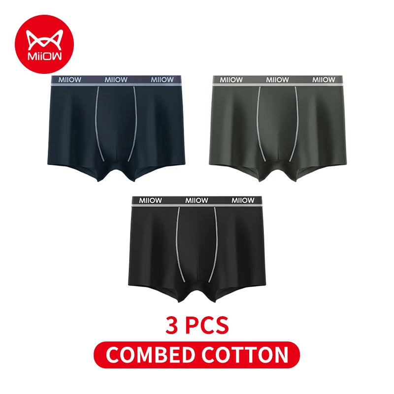 MiiOW Combed Cotton Men's Boxers - 40S Antibacterial Breathable Underwear 7A Soft Boxershorts - ShopHub