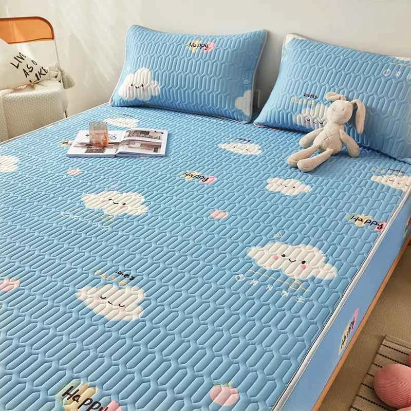 Natural Latex Thickened Summer Mat for Bed Cool Feeling Ice Silk Matress Cover and Pillowcase Soft Breathable Cooling Mat Summer