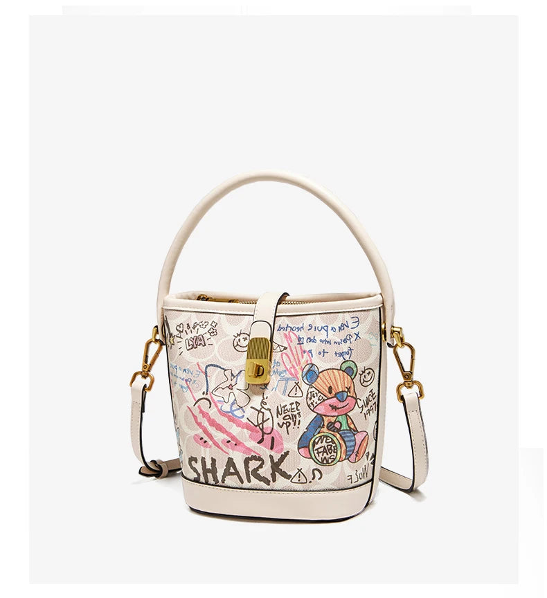 FOXER PU Leather Stylish Women's Dating Handbag Premium Commuter Messenger Shoulder Bag Lady Office Prints Bucket Crossbody Bags