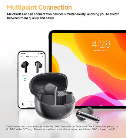 QCY MeloBuds Pro ANC Earphones with 46dB Hybrid ANC, 6 Mics, Hi-Res LDAC, and 34H Playtime - ShopHub