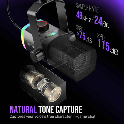 FIFINE AM8PROT Gaming Microphone Kit with Boom Arm, Dynamic XLR/USB Streaming Mic with RGB Light & Tap-to-Mute & Mix Control
