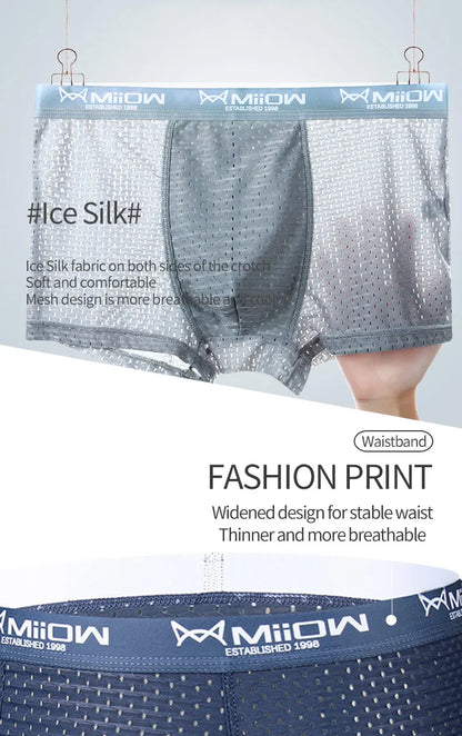 MiiOW Ice Silk Men Underwear - 3Pcs Sexy Mesh Breathable Boxer Shorts - ShopHub
