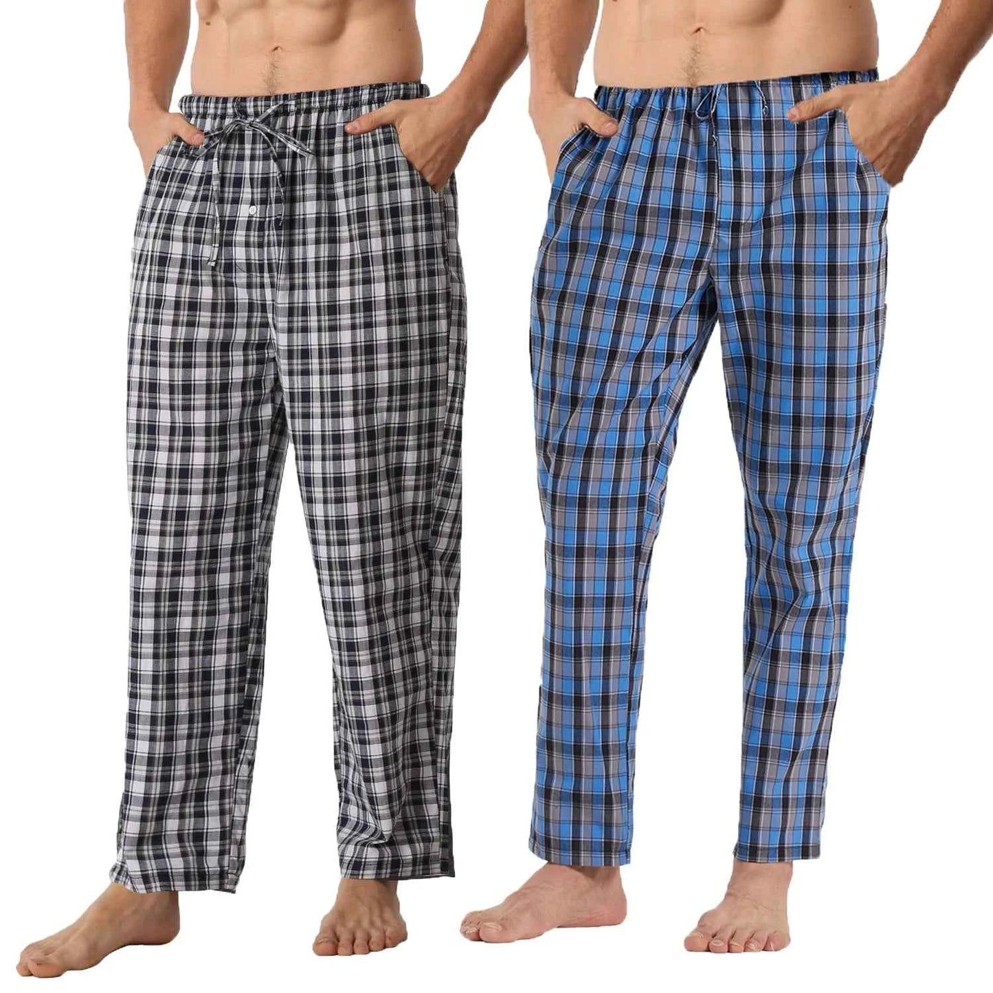 Men's Summer Pajama Pants - Comfortable 2 Pack Plaid Lounge Sleepwear with Pockets