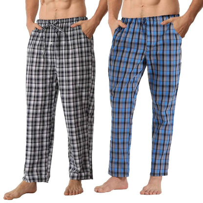Men's Summer Pajama Pants - Comfortable 2 Pack Plaid Lounge Sleepwear with Pockets