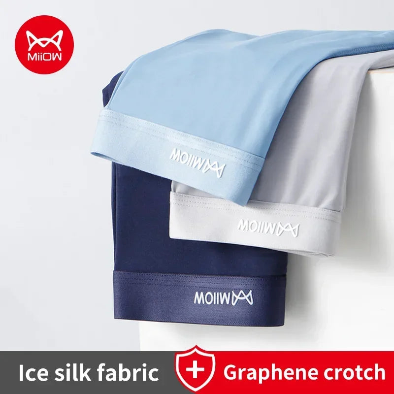 MiiOW 3Pcs Men's Antibacterial Boxers - Thin Ice Silk Graphene Underwear - ShopHub