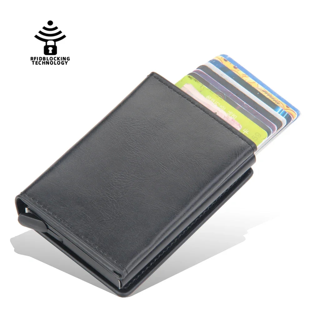 Magnetic RFID Blocking Credit Card Holder Men Wallets Anti Theft Aluminum Metal Pu Leather Small Pop Up Wallet Cardholder Case