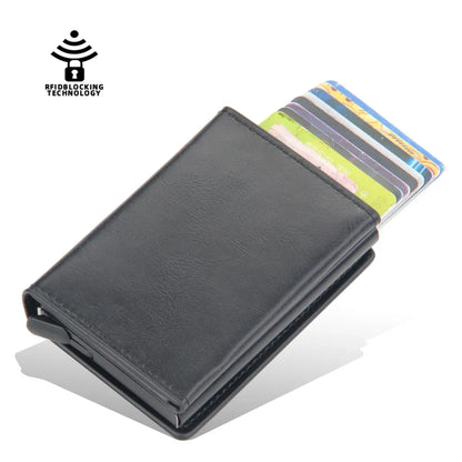 Magnetic RFID Blocking Credit Card Holder Men Wallets Anti Theft Aluminum Metal Pu Leather Small Pop Up Wallet Cardholder Case