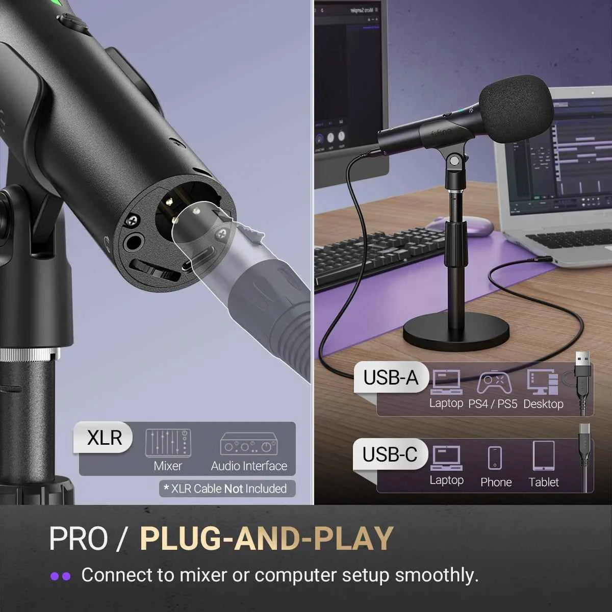 FIFINE USB/XLR Dynamic Microphone for Recording,Studio Handheld Mic with Desktop Stand for Vocal/Streaming/dubbing/Meeting-TANK2