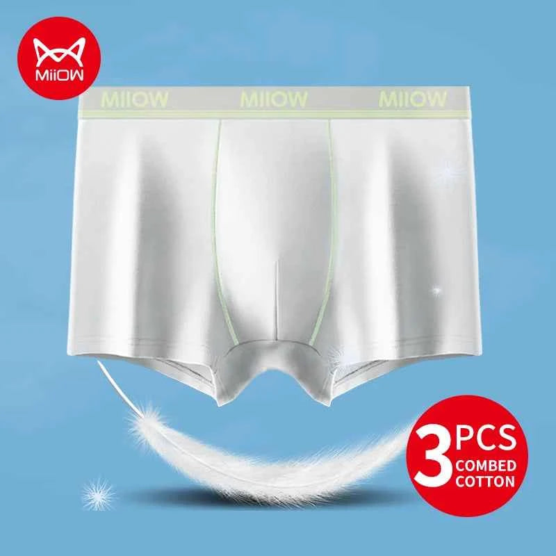 MiiOW 40S Combed Cotton Men Underwear Boxers 7A Antibacterial Crotch Men's Panties Softer Breathable Man Boxershorts Underpants