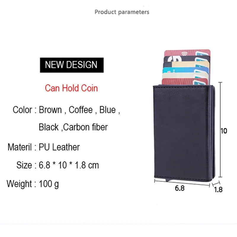 Anti Rfid Metal Business Card Holder Automatic Pop Up Case Men Trifold Coin Purse Small Carbon Visit Credit Cardholder for Men