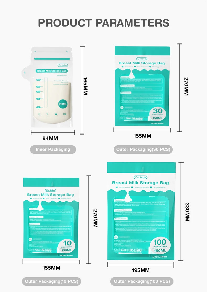 MAMIJOY 10/30/100Pcs 150ML Breast Milk Storage Bags