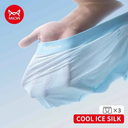 MiiOW Men's Ice Silk Boxer Briefs - 3Pcs Antibacterial Breathable Underwear