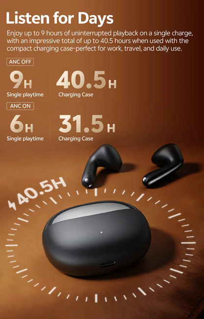 QCY AilyBuds E50 Wireless Earbuds with Bluetooth 6.0, Spatial Sound, 11mm Drivers, In-Ear Detection, HT11 Bass Boost, and 40H Playtime - ShopHub
