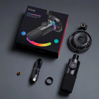FIFINE Dynamic Microphone for Gaming: Elevate Your Audio Experience with RGB Lights and Easy Controls