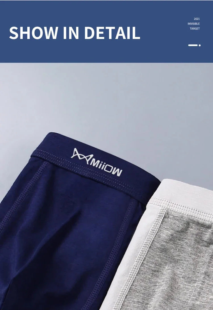 MiiOW 4Pcs Men's Breathable Cotton Underwear with Graphene Antibacterial Technology - Comfortable U Convex Bag Crotch Boxers - ShopHub