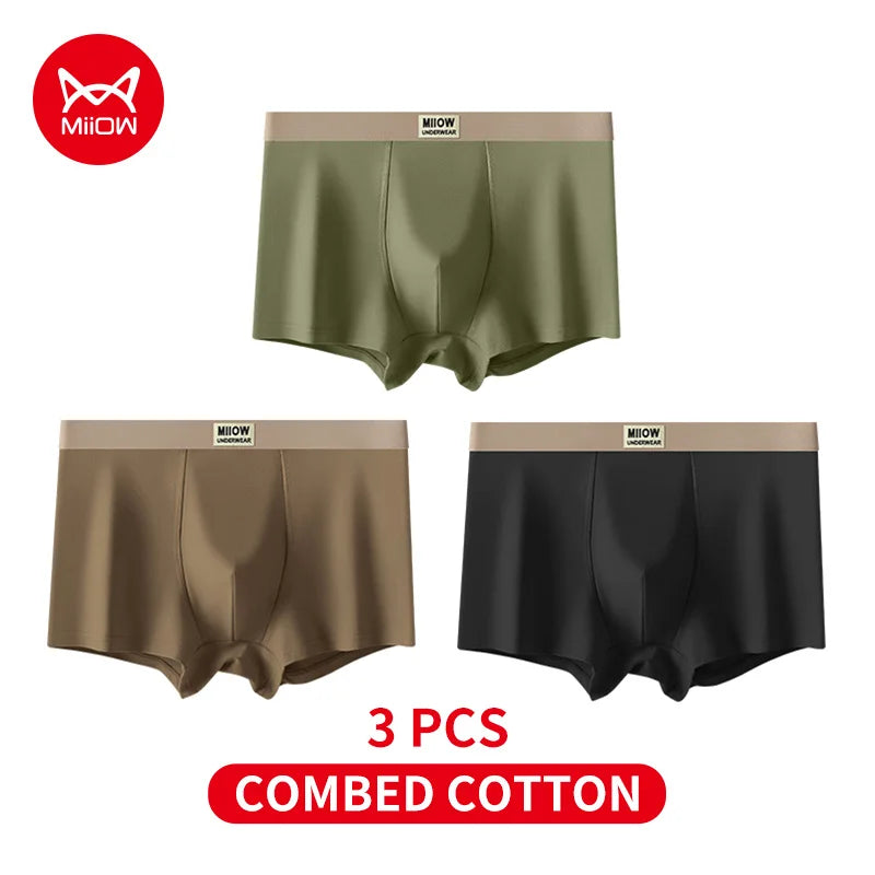 MiiOW 3Pcs Men's Cotton Underwear Antibacterial Breathable Crotch Soft Boxershorts - ShopHub
