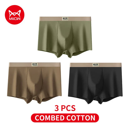 MiiOW 3Pcs Men's Cotton Underwear Antibacterial Breathable Crotch Soft Boxershorts - ShopHub
