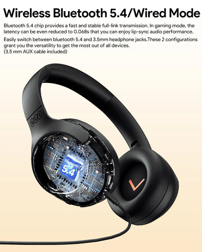 QCY H3 Wireless Headphones with Hybrid Active Noise Cancellation and 60Hrs Playtime, Hi-Res Audio, Bluetooth 5.4 Over Ear Design - ShopHub