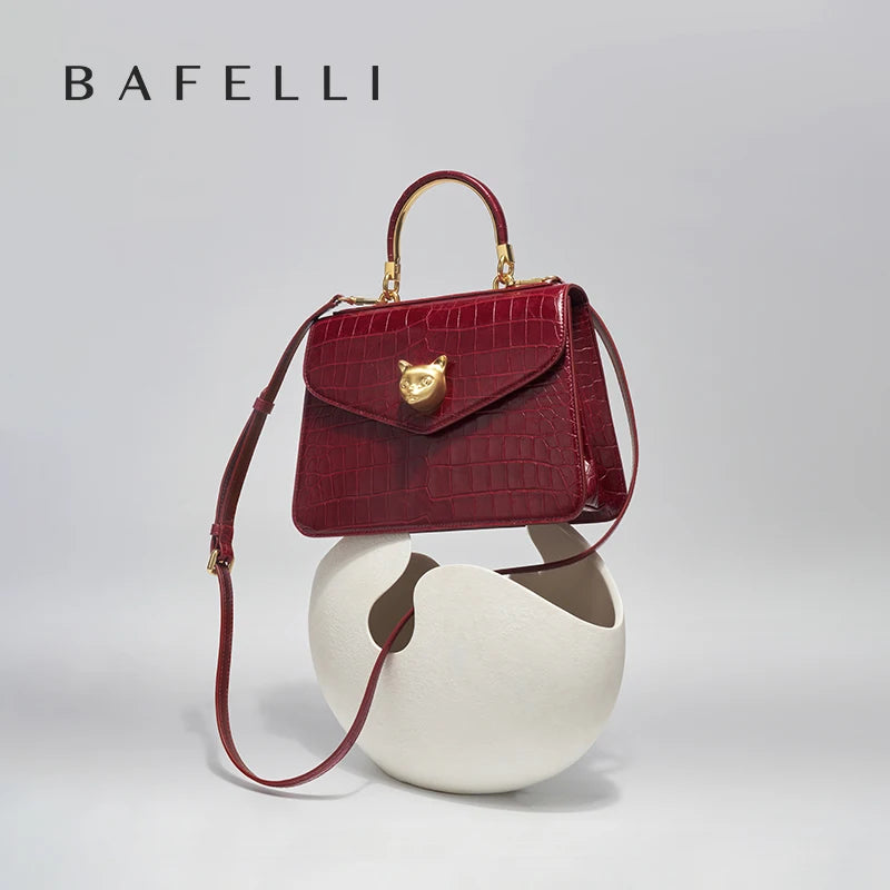 BAFELLI Crocodile-Pattern Leather Business Flap Bag
