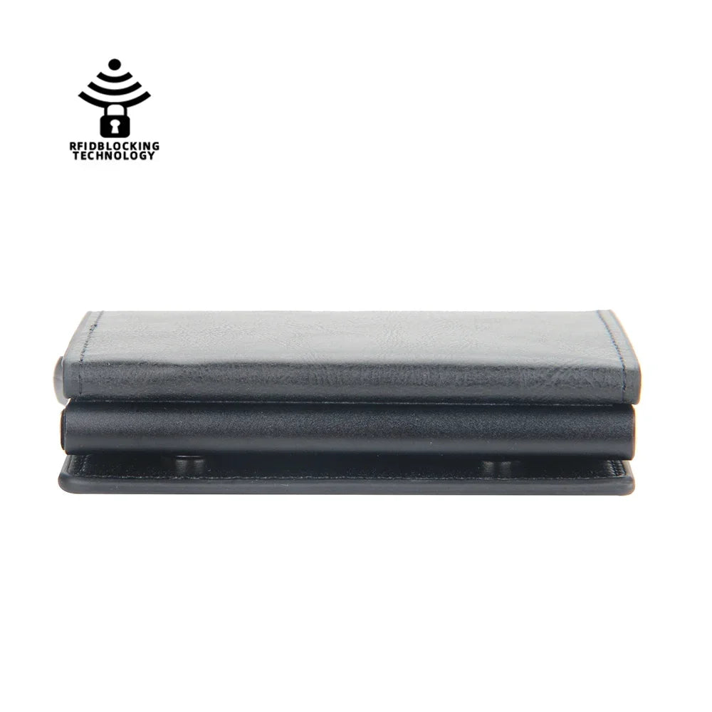 Magnetic RFID Blocking Credit Card Holder Men Wallets Anti Theft Aluminum Metal Pu Leather Small Pop Up Wallet Cardholder Case