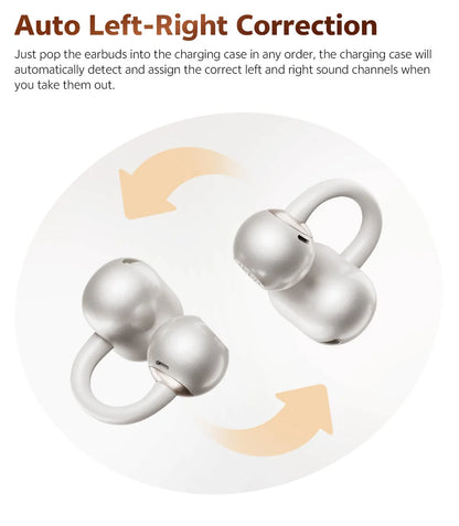 QCY CT06 Open Ear Wireless Earbuds with 4-Mic Calls and Bass Boost - Bluetooth 6.0 Clip-On Sports Headphones with 35 Hours Playtime - ShopHub